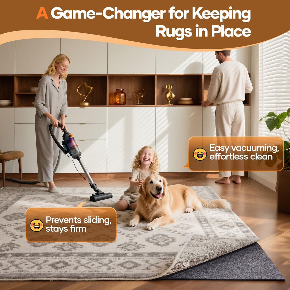 Veken rug pad silicone backing provides secure grip for area rugs.