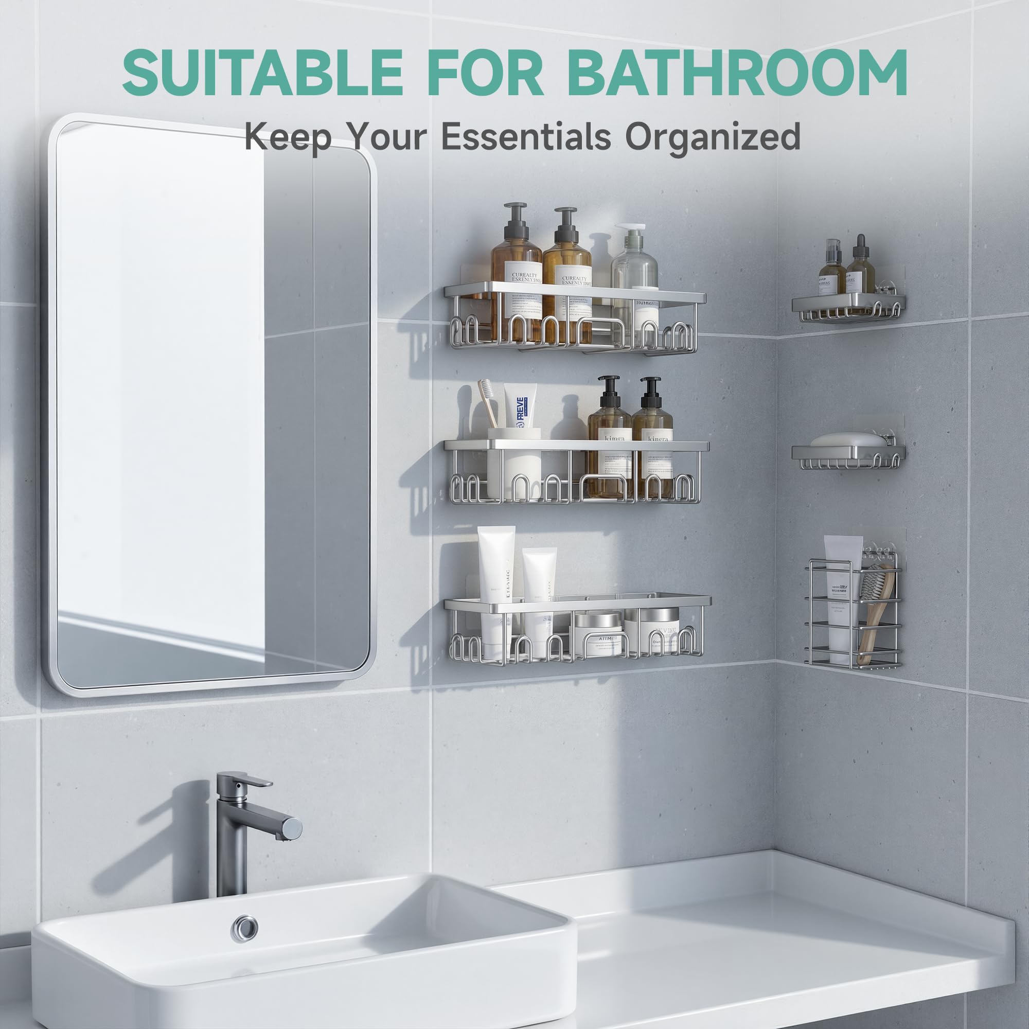 Veken Shower Caddy 6-Pack rustproof finish resists corrosion in humid spaces.