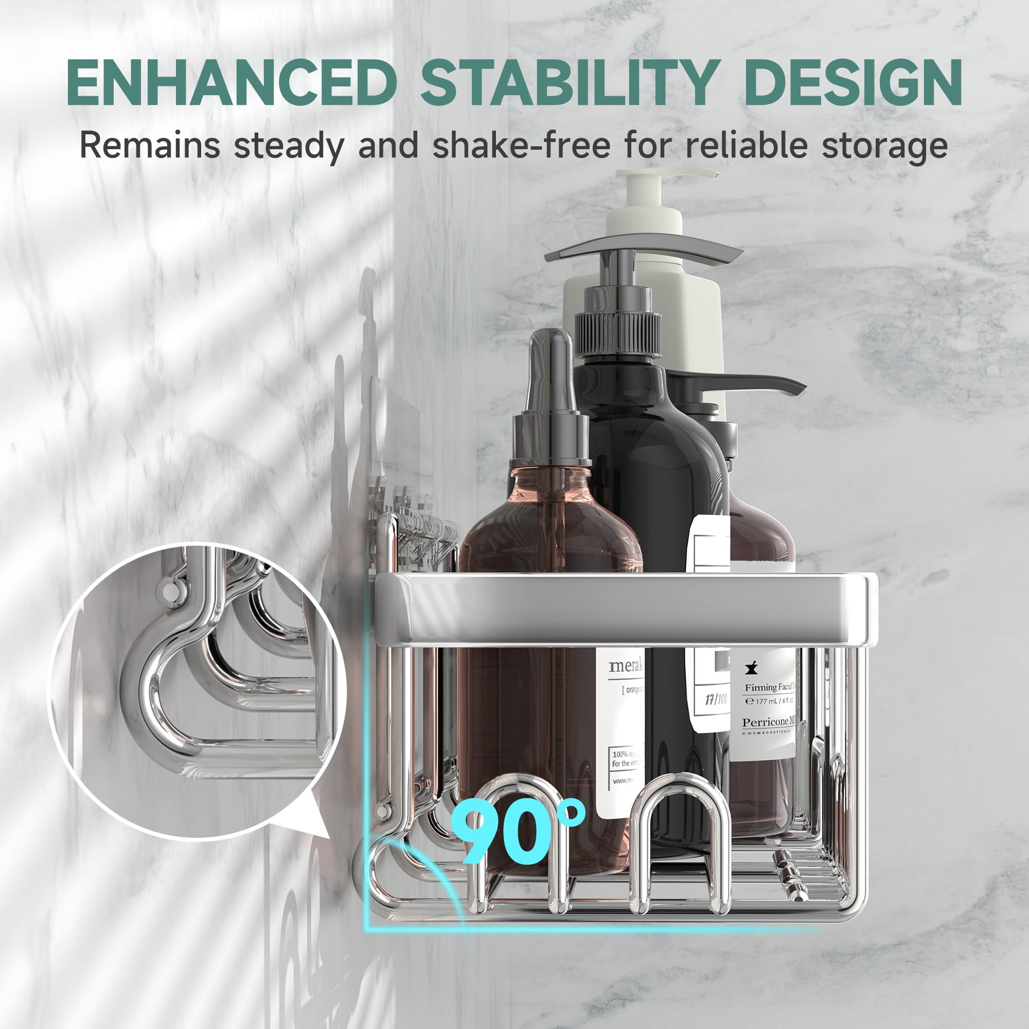 Veken Shower Caddy 6-Pack wall-mount with soap dish and toothbrush holder for clutter-free storage.