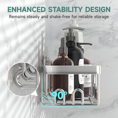 Veken Shower Caddy 6-Pack wall-mount with soap dish and toothbrush holder for clutter-free storage.