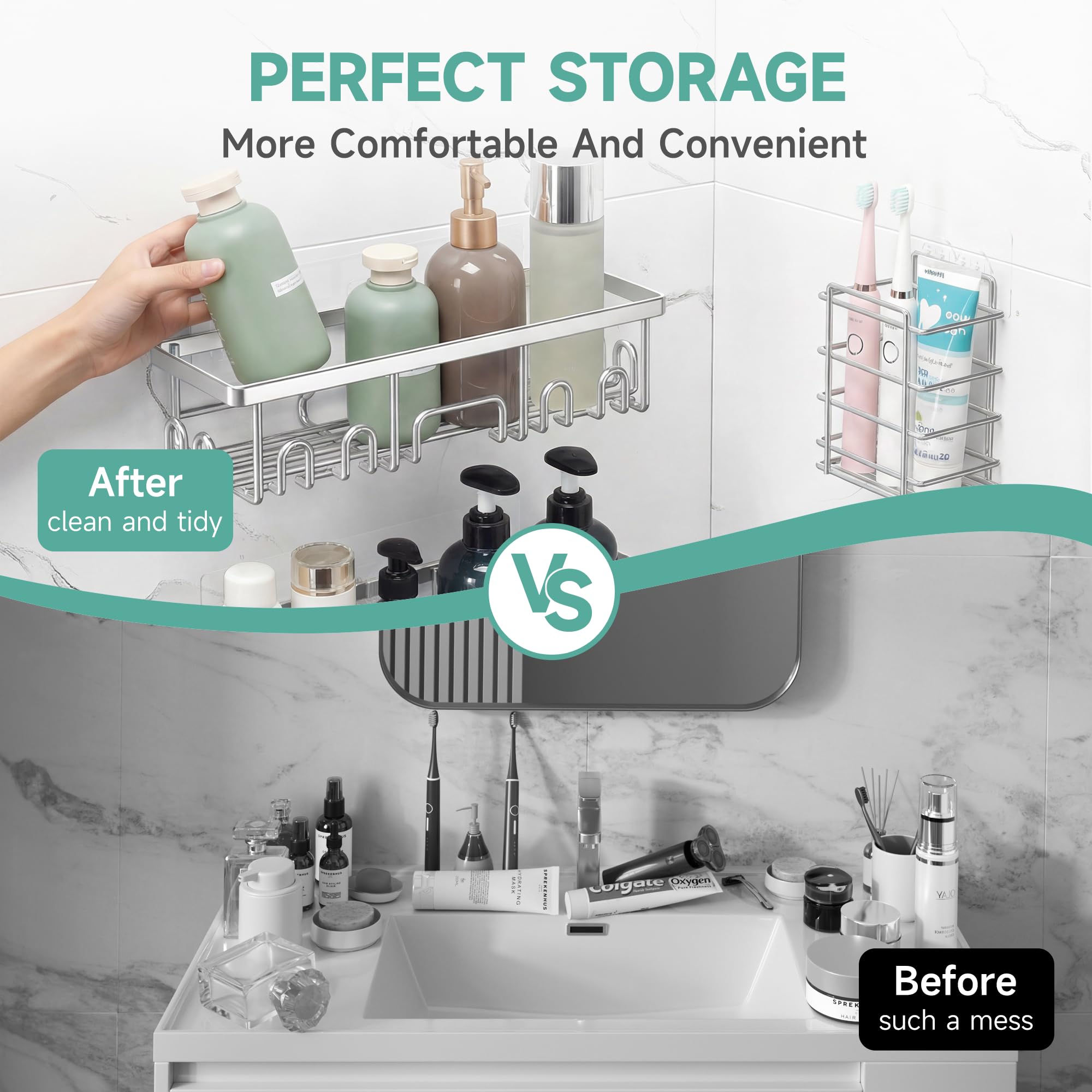 Veken Shower Caddy 6-Pack waterproof design performs well in damp bathrooms.