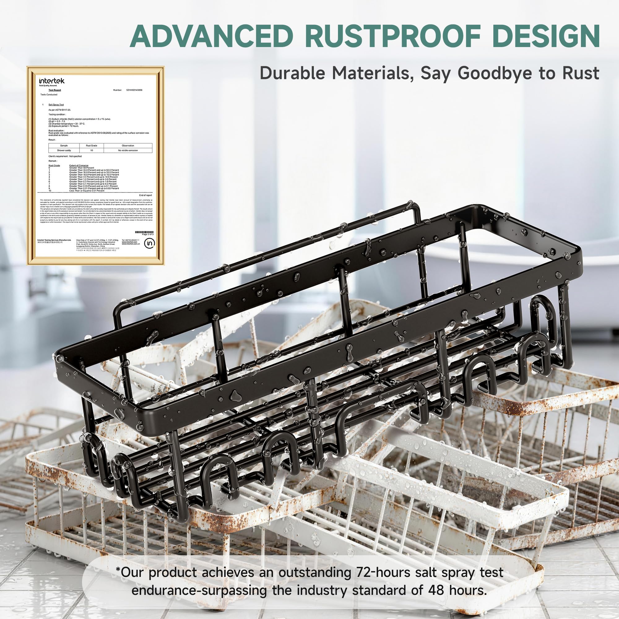 Veken stainless-steel shower caddy, large size, holds bulk bottles.