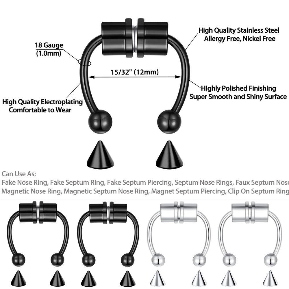 VELCARE fake nose ring black clip-on closeup showing secure non-piercing option.