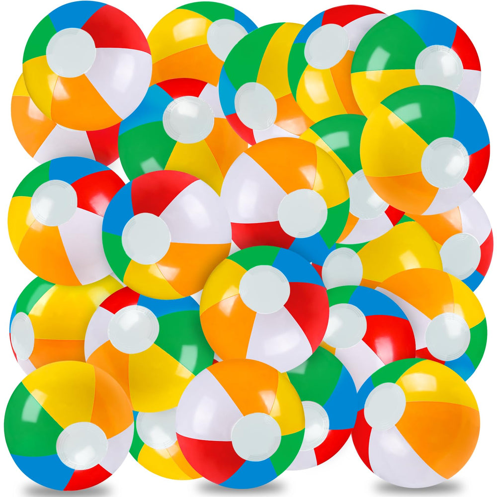 Vellibring 24 pack rainbow inflatable balls floating in a pool for pool games