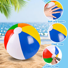 Vellibring colorful beach balls in use during a sunny pool day.
