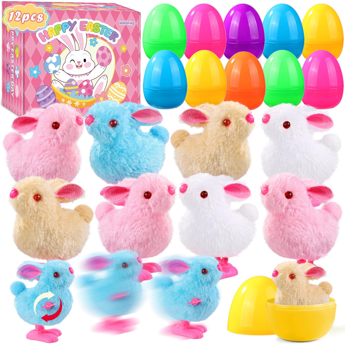 Vellibring Easter egg with bunny wind-up toy, ideal for colorful Easter hunts