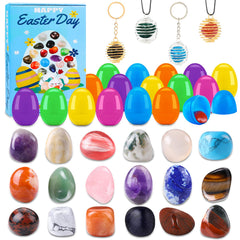 Vellibring gemstone eggs package showing the complete set for sharing during Easter egg hunts.