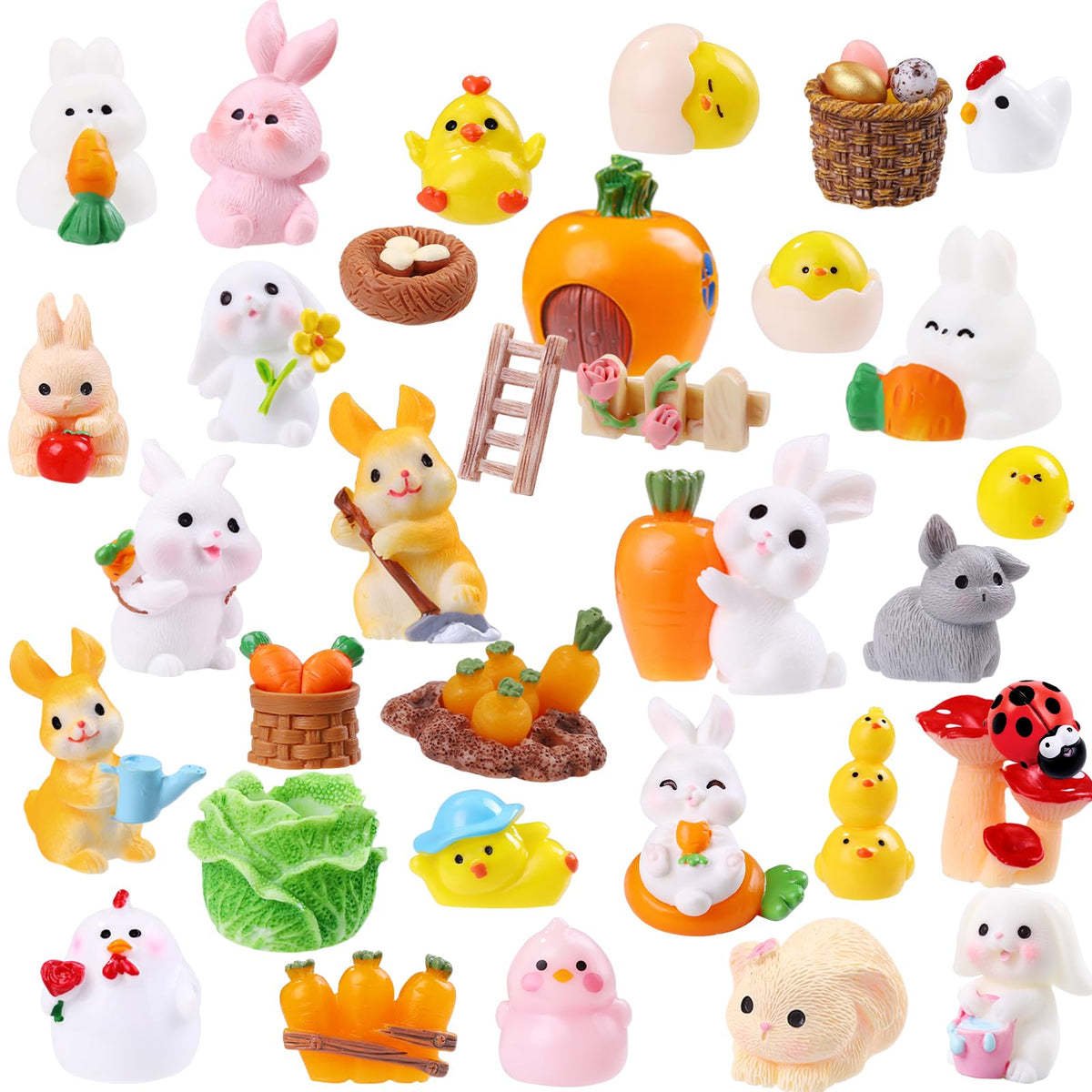 Vellibring Easter bunny figurine: lifelike mini sculpture for dollhouses and fairy gardens