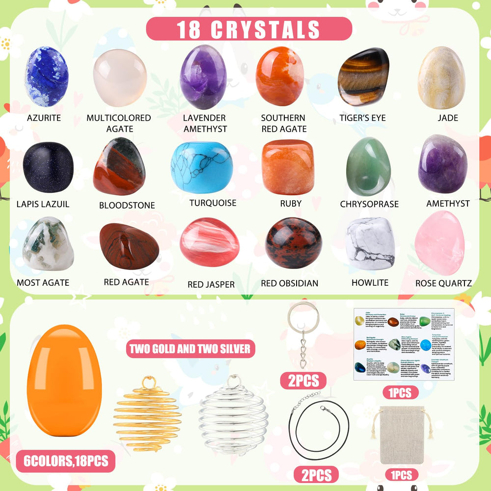 Vellibring gemstones inside Easter egg highlight colorful crystals for learning and exploration.
