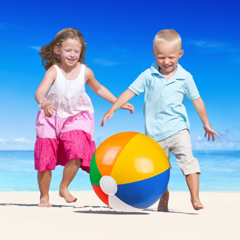 Vellibring kids playing with rainbow balls at a sunny beach.