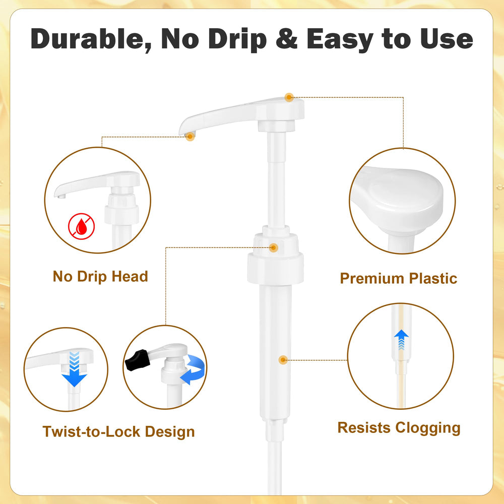 Durable plastic construction resists clogging with thick syrups for daily use.