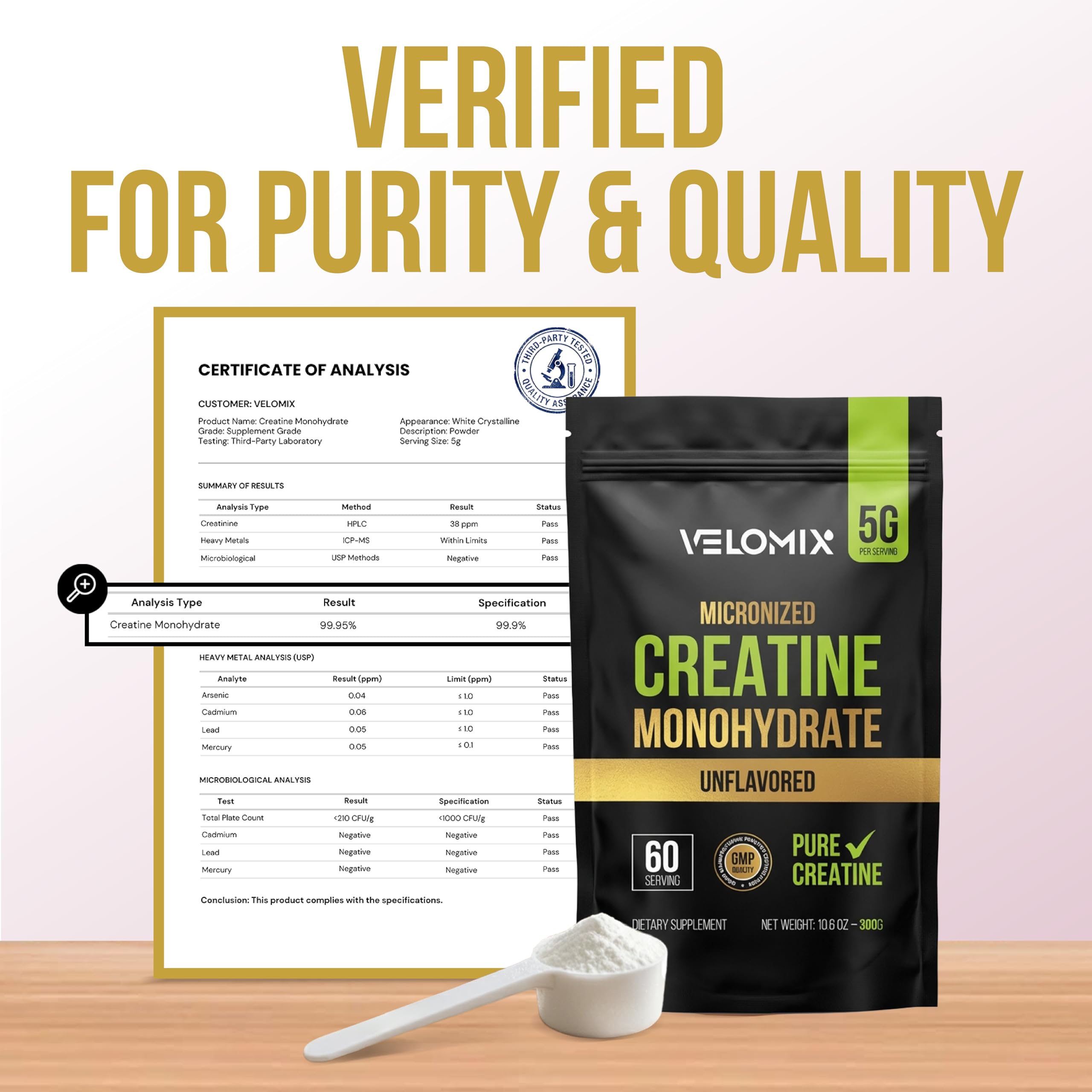 VELOMIX creatine powder tub with 60 servings for daily use