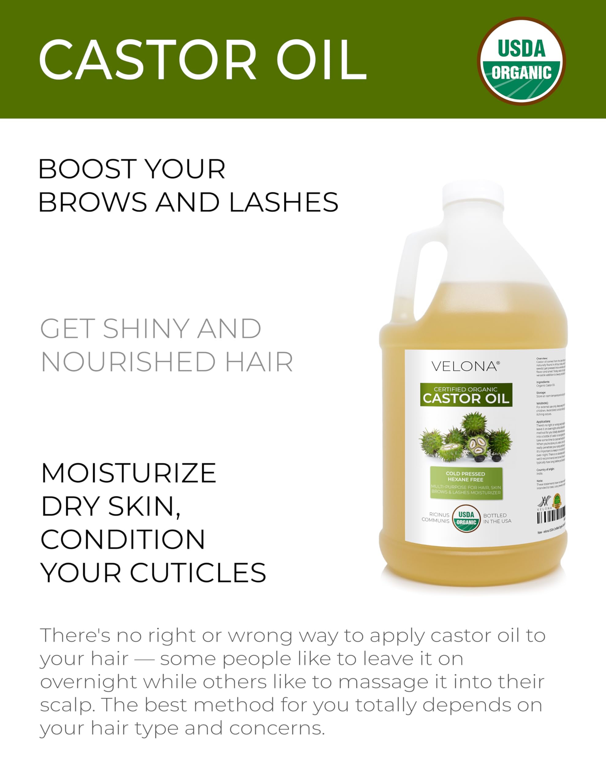 Velona castor oil bottle with dropper for precise application.