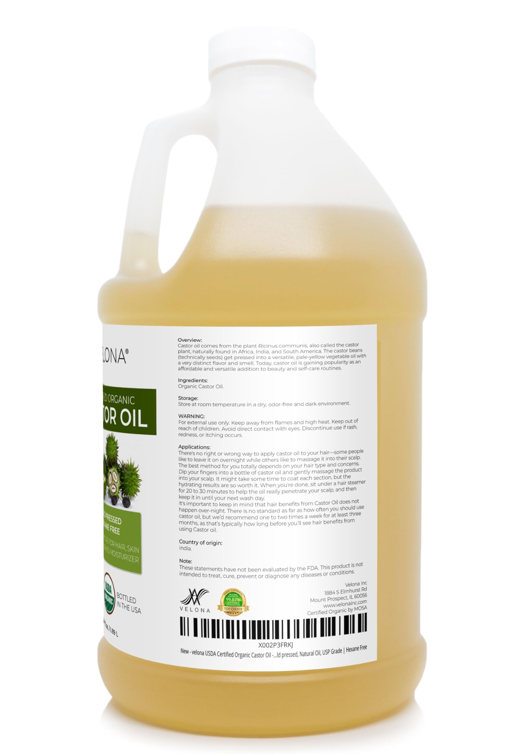 Velona castor oil texture close-up shows rich consistency.