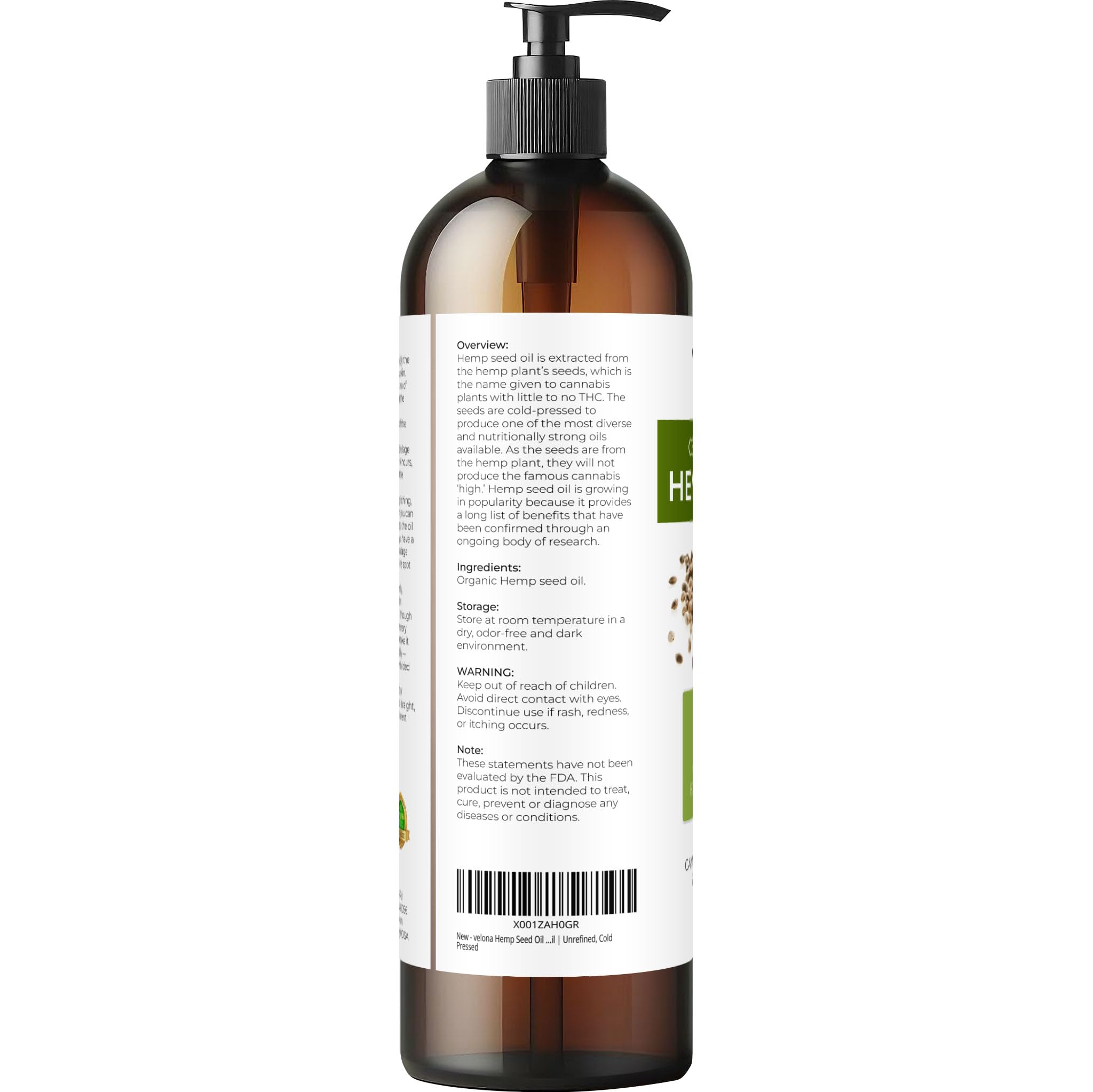 Velona Hemp Seed Oil green hue signals natural, cold-pressed quality
