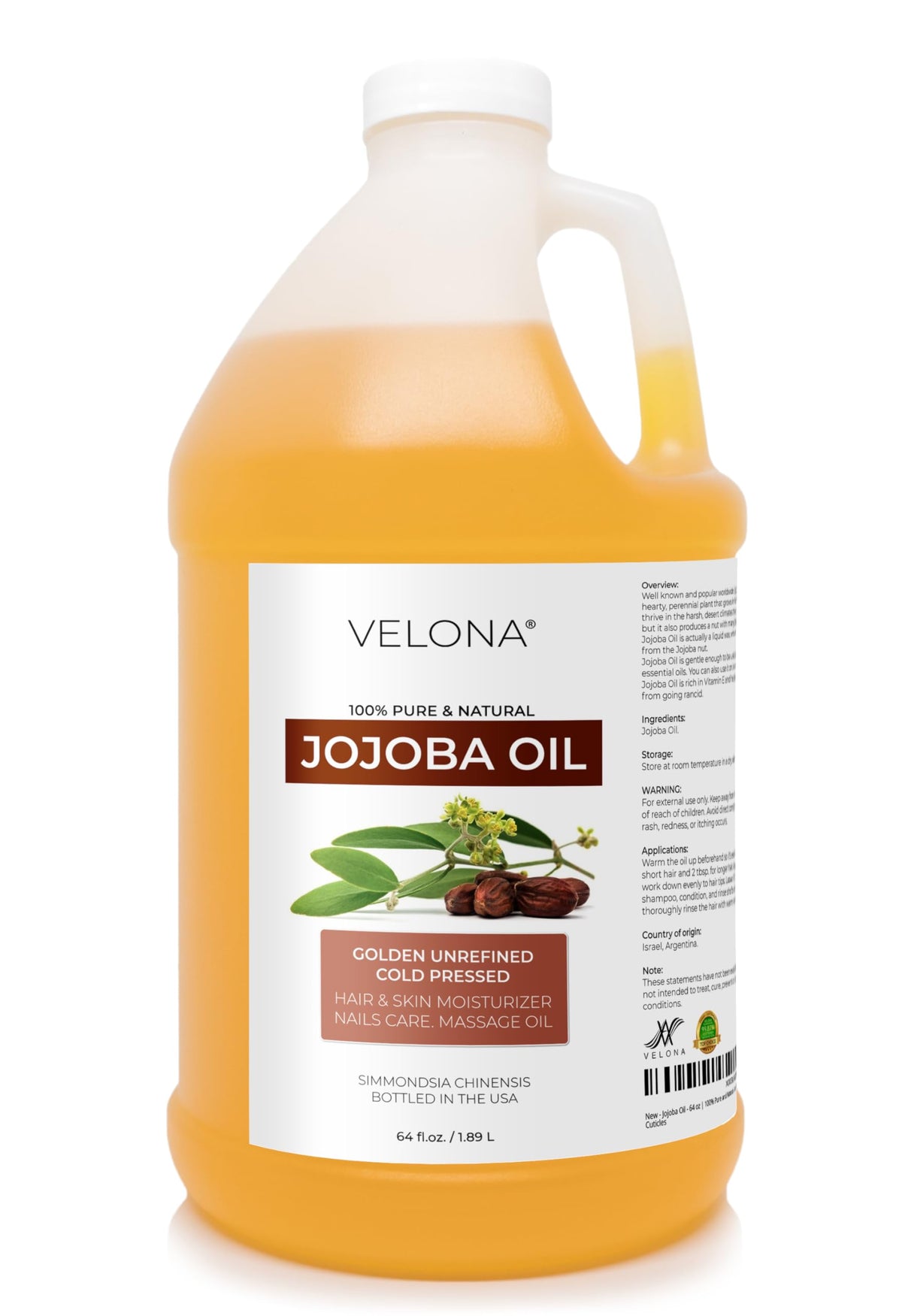 Velona Jojoba Oil 64oz bottle for skin and hair hydration
