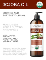 Velona Jojoba Oil in amber glass highlights pure, unrefined golden essence for balanced skin.