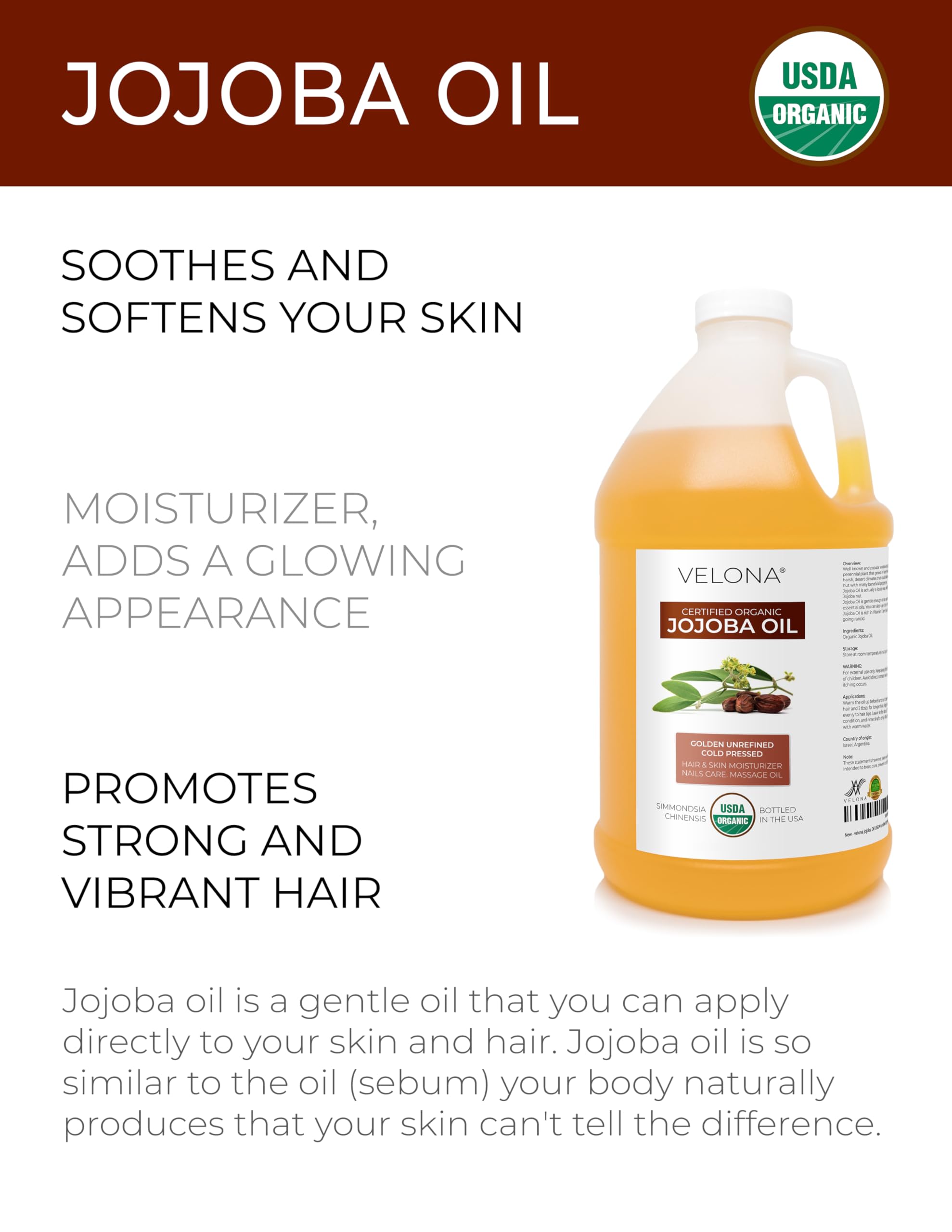 Velona Jojoba Oil cold-pressed golden bottle for hydration and balance
