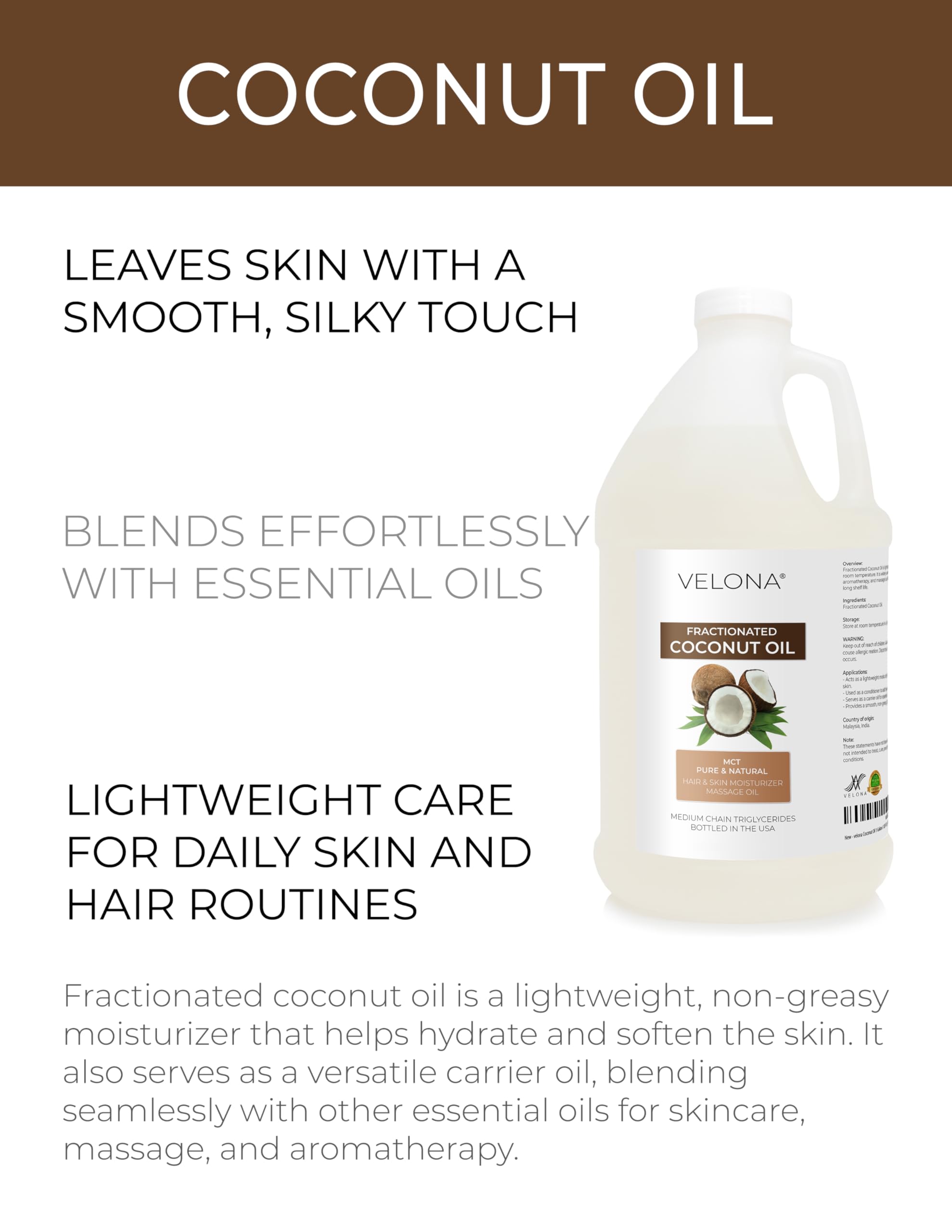 Pour of Velona MCT coconut oil displaying its light, fluid texture