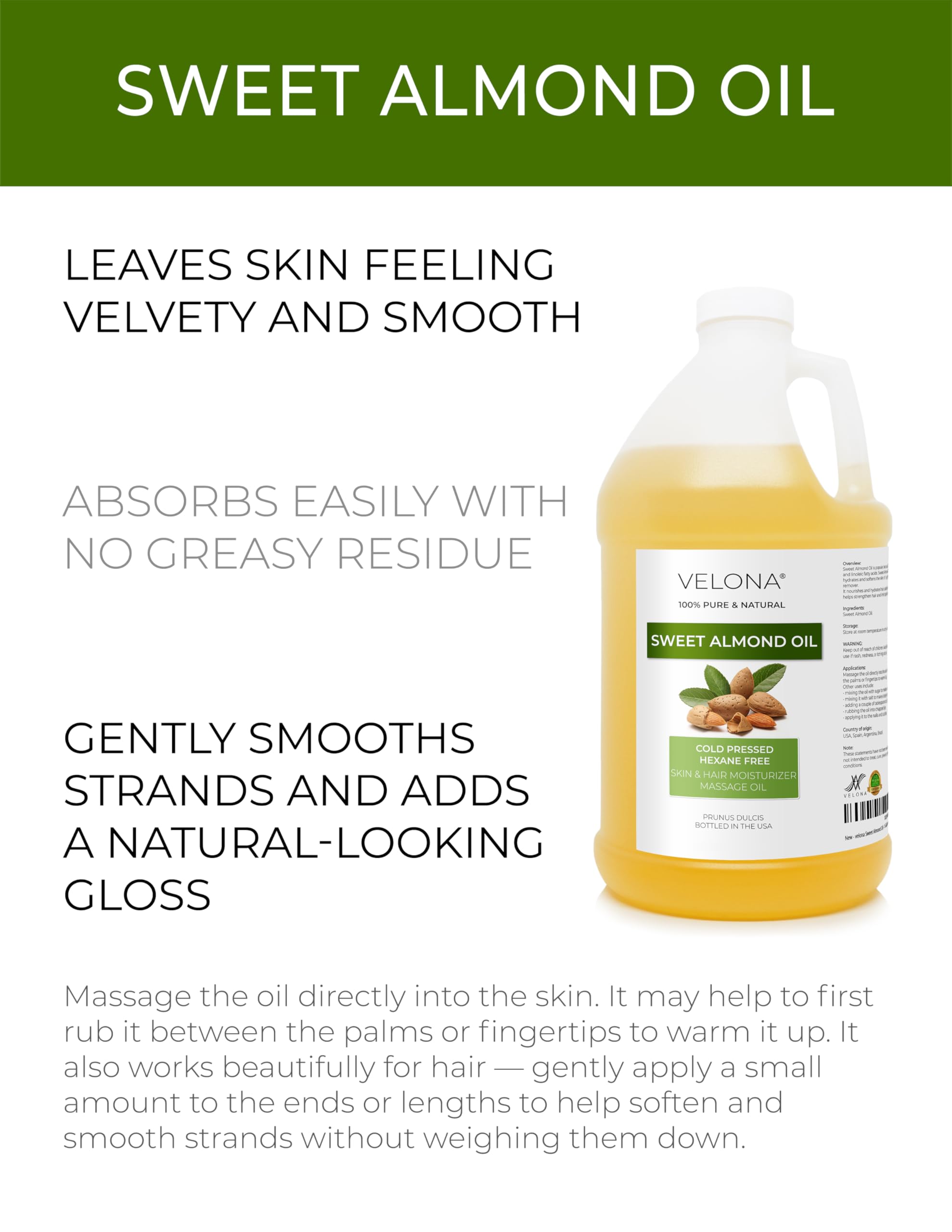 Velona Sweet Almond Oil silky texture closeup for skincare routines