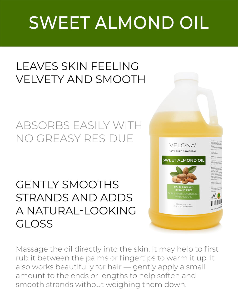 Velona Sweet Almond Oil silky texture closeup for skincare routines