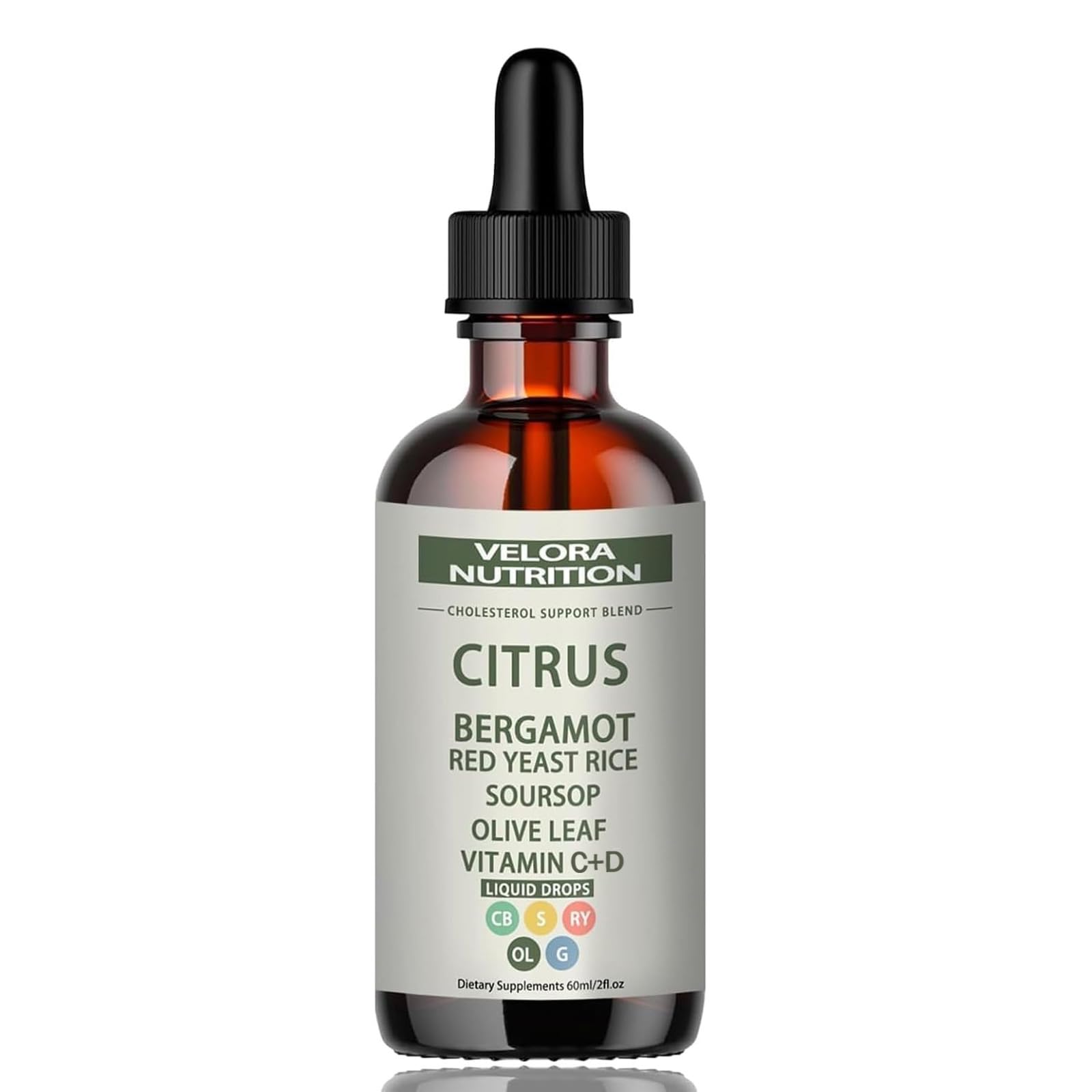 Velora red yeast rice drops bottle with citrus aroma for daily wellness support.