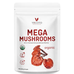 VELOTO Organic Mega Mushroom Powder Blend bottle front for daily use.