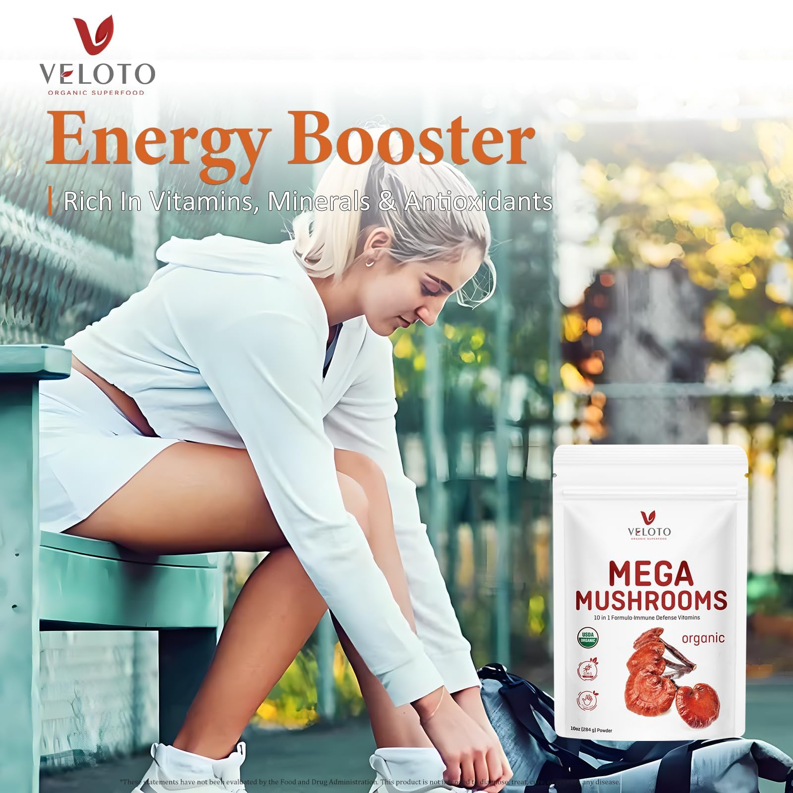 VELOTO Mega Mushroom Powder Blend kitchen scene for versatile use.