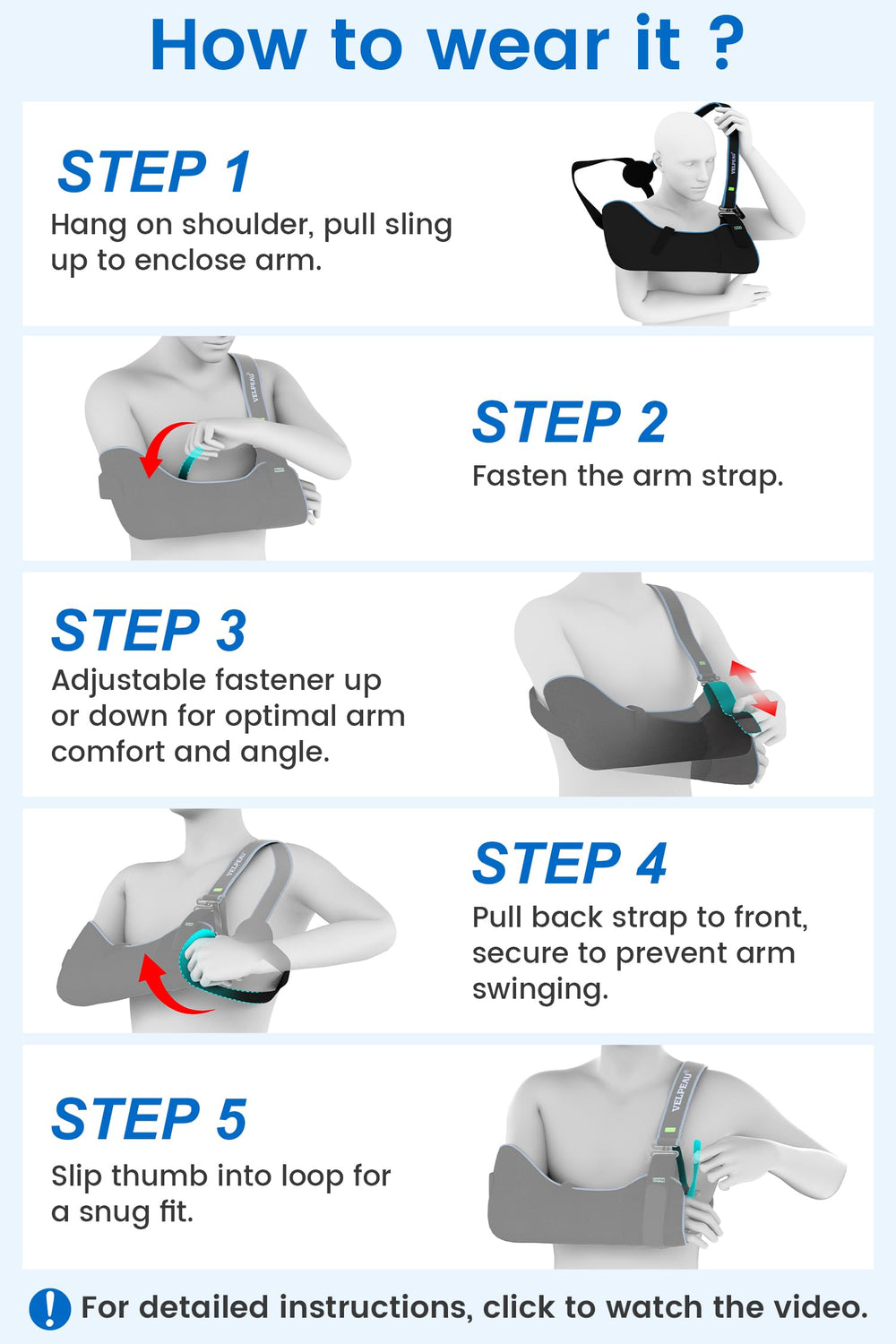 Velpeau arm sling used at home or on the go for everyday support