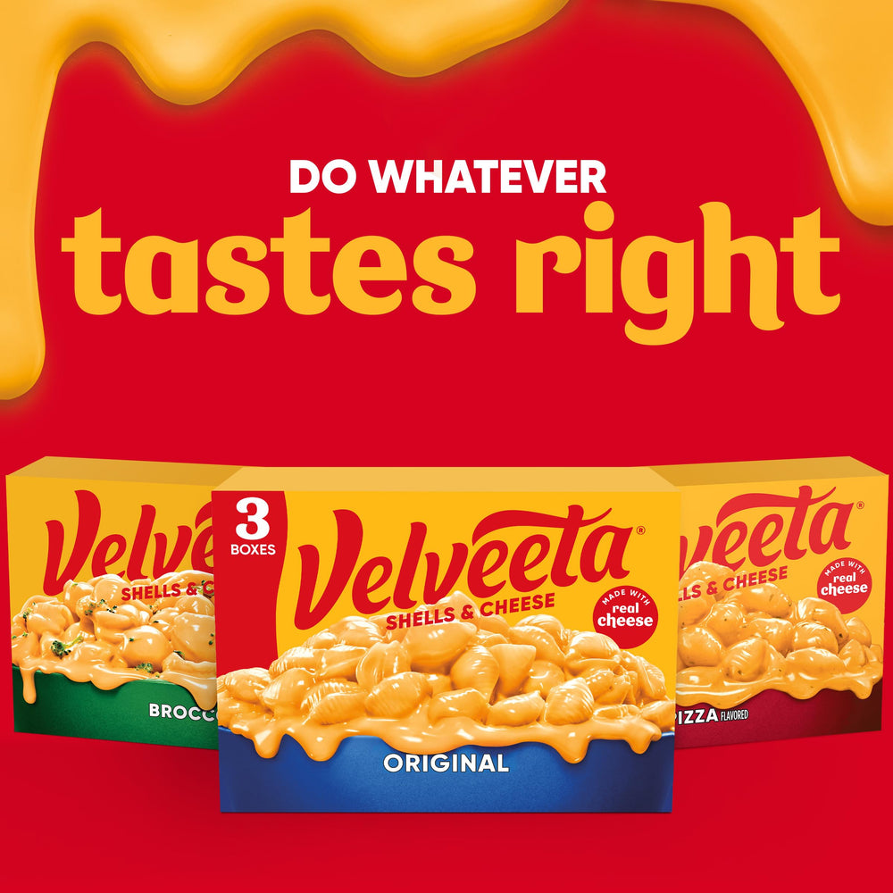 Velveeta Shells & Cheese melted sauce creates a creamy bite.