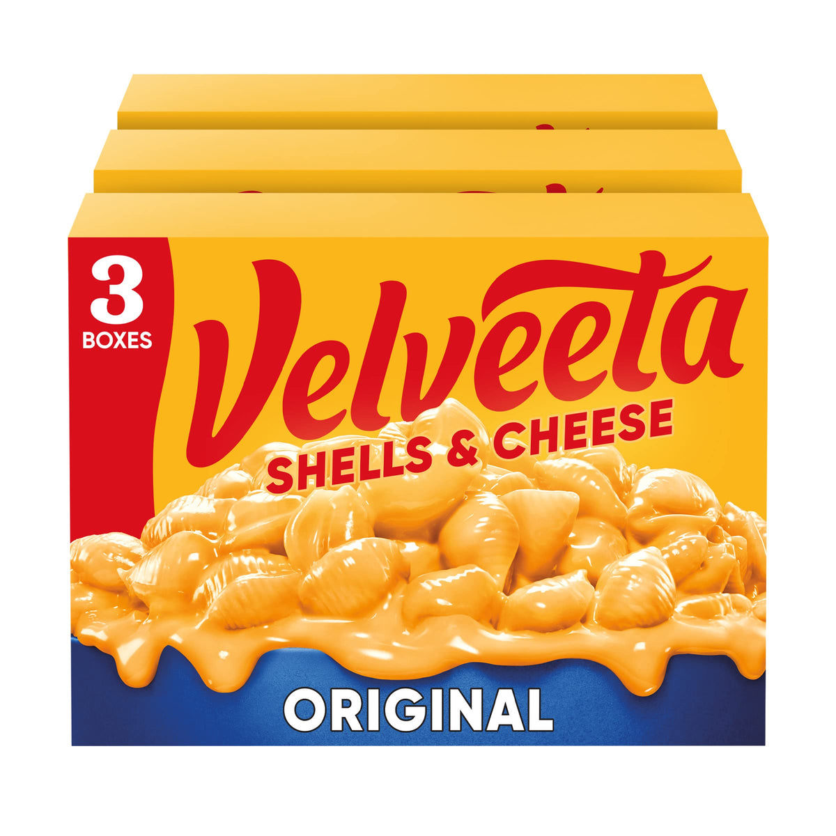 Velveeta Shells & Cheese Original Box front for quick weeknight dinners.