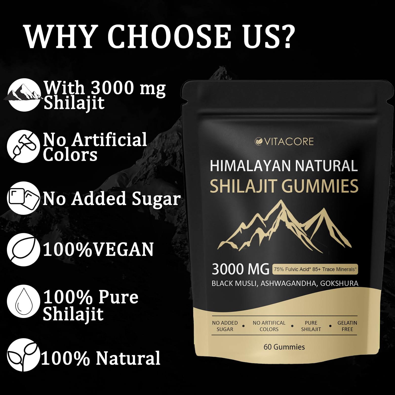 Velvra Cleanse vitacore Himalayan Shilajit Gummies bottle with minerals label