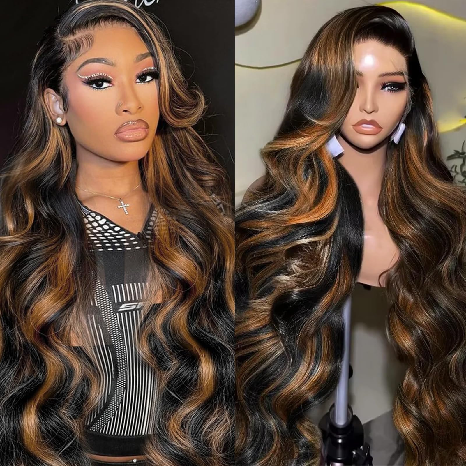 Vemalin Highlight Ombre Lace Front Wig closeup showing natural hairline and color blend
