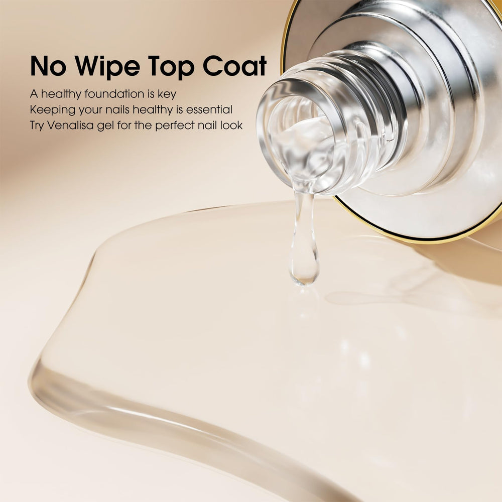 V VENALISA No Wipe Top Coat swatch displays glassy, long-lasting shine.
