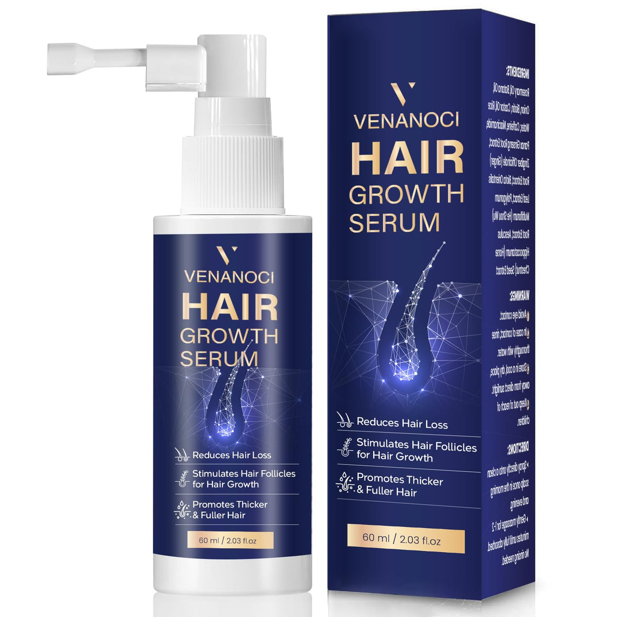 Venanoci Hair Growth Spray bottle pour for easy scalp application
