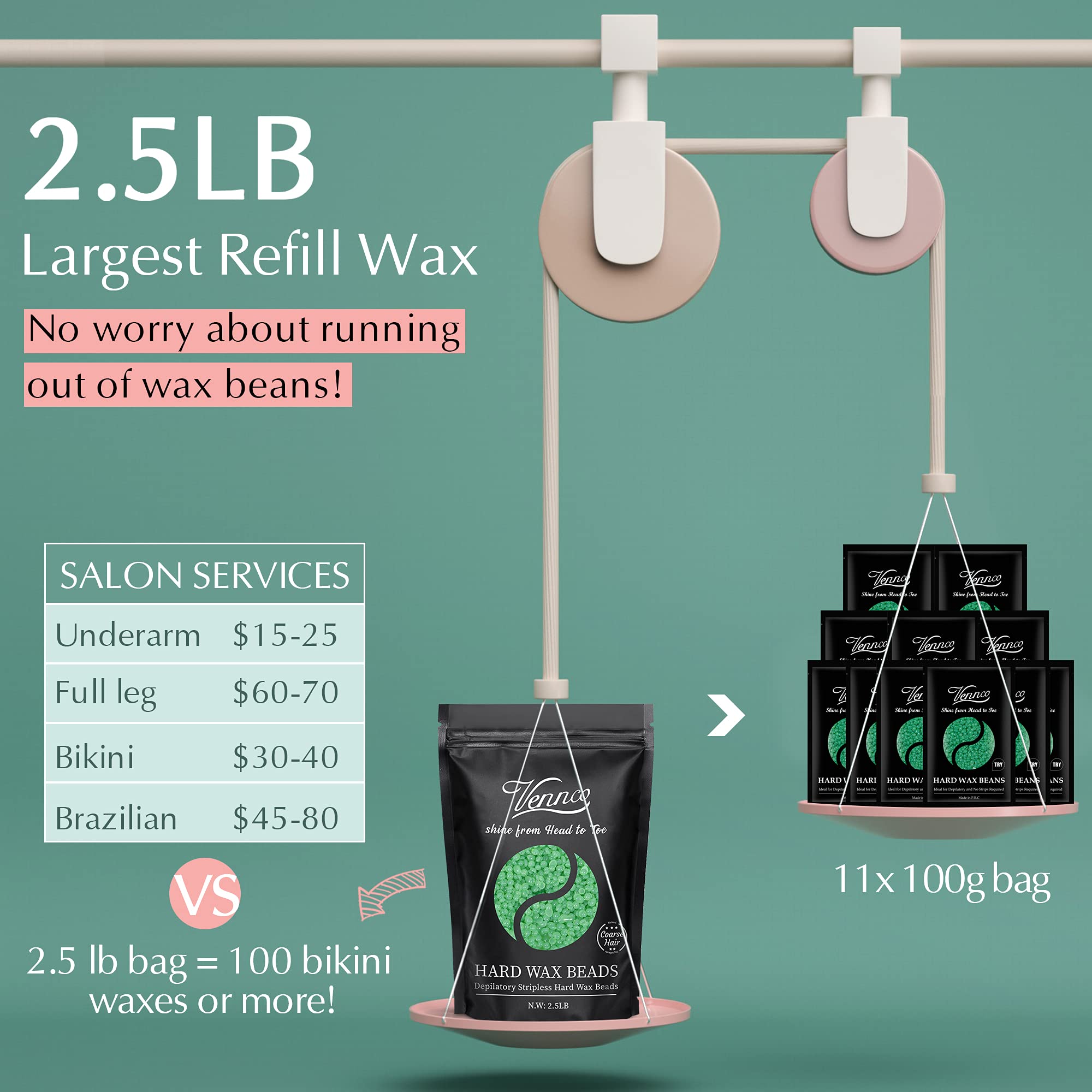 Vennco Aloe Wax Beads 2.5lb refill close-up showing quality