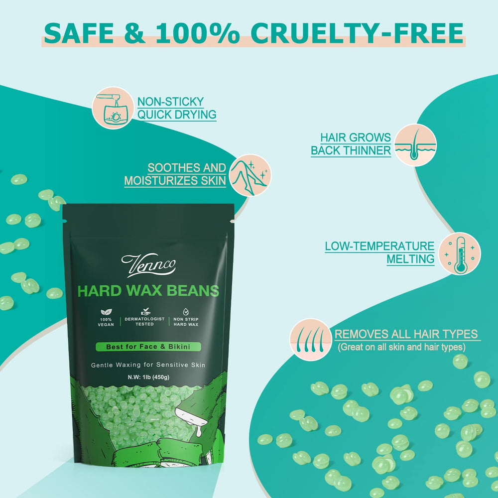 VENNCO hard wax beads for eyebrow waxing provide clean salon like precision at home