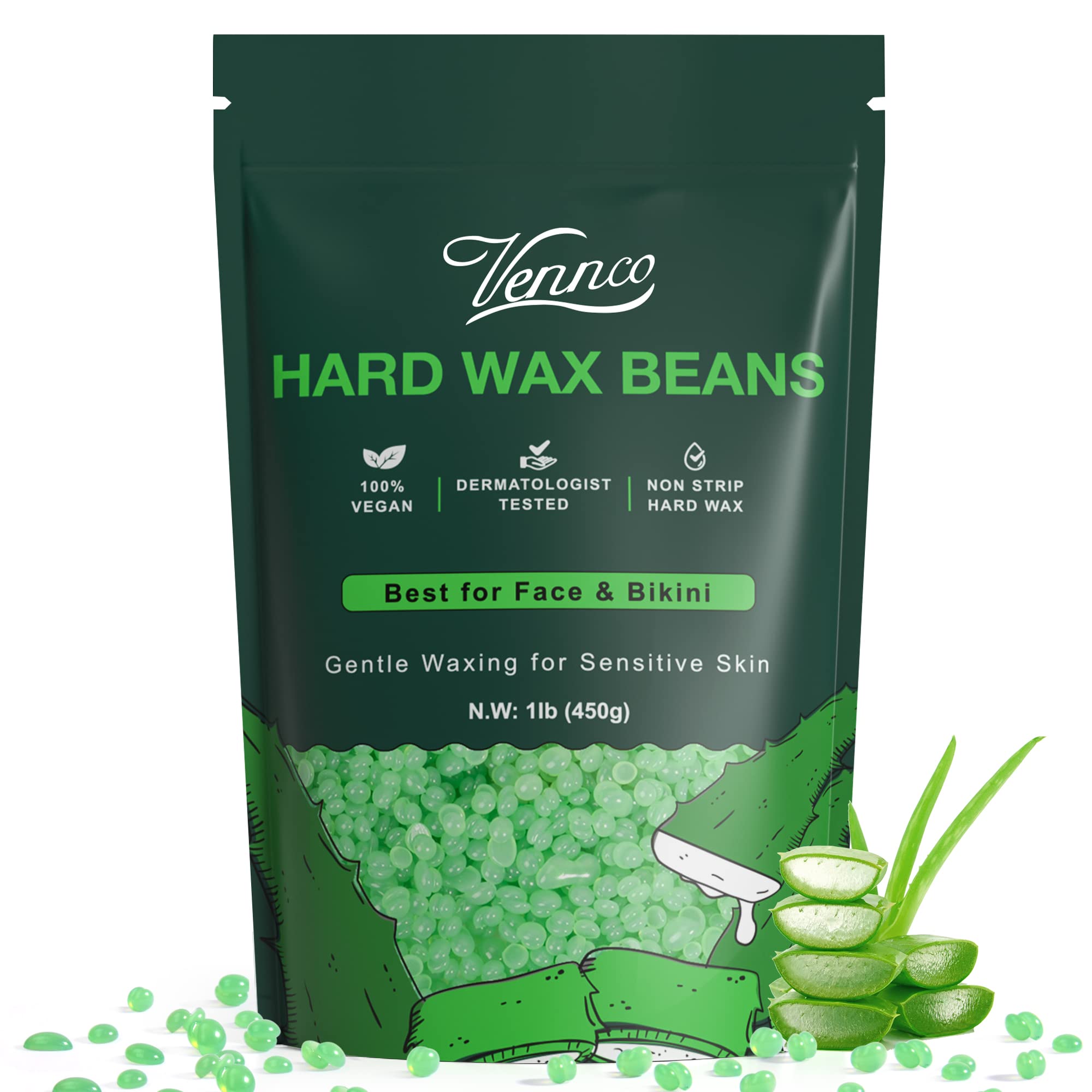 VENNCO hard wax beads for face application enable precise at home waxing with soothing aloe