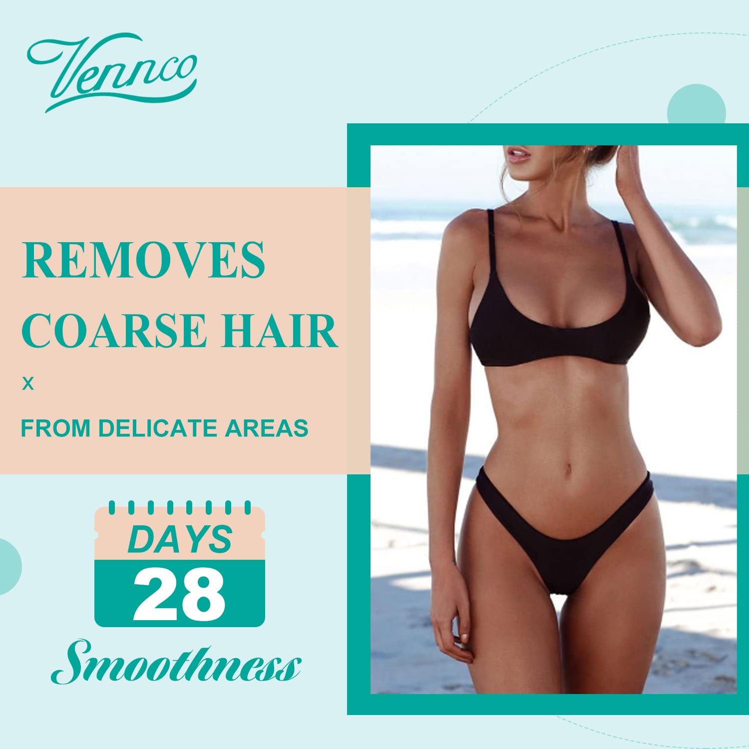 VENNCO hard wax beads full body waxing with aloe for sensitive skin comfort