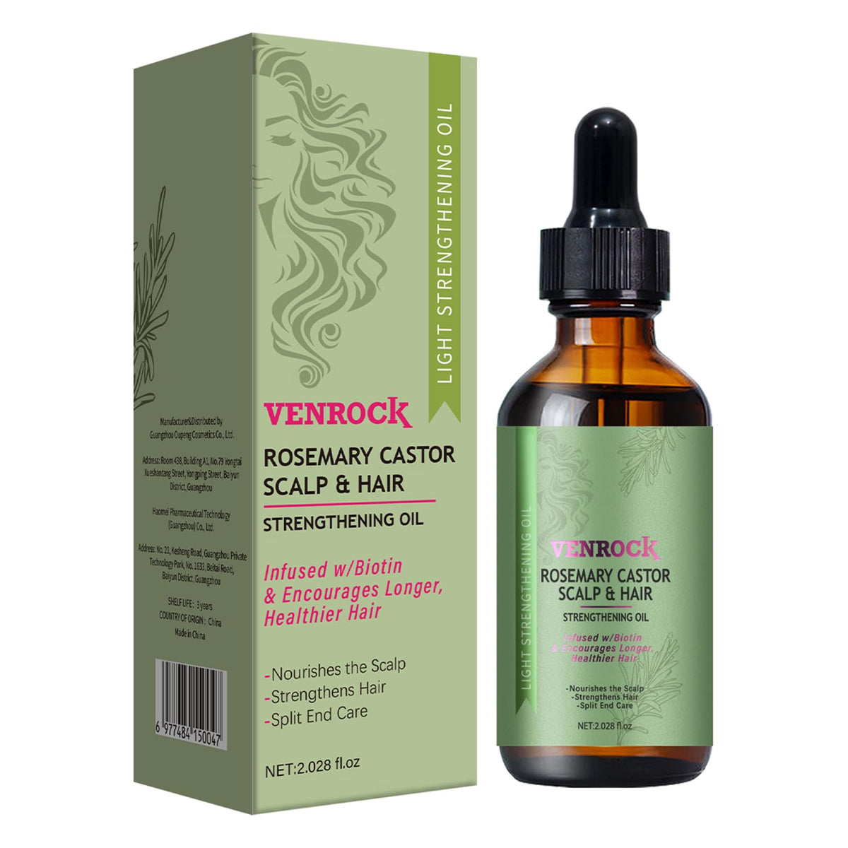 Venrock Rosemary Castor Oil bottle closeup for scalp nourishment.