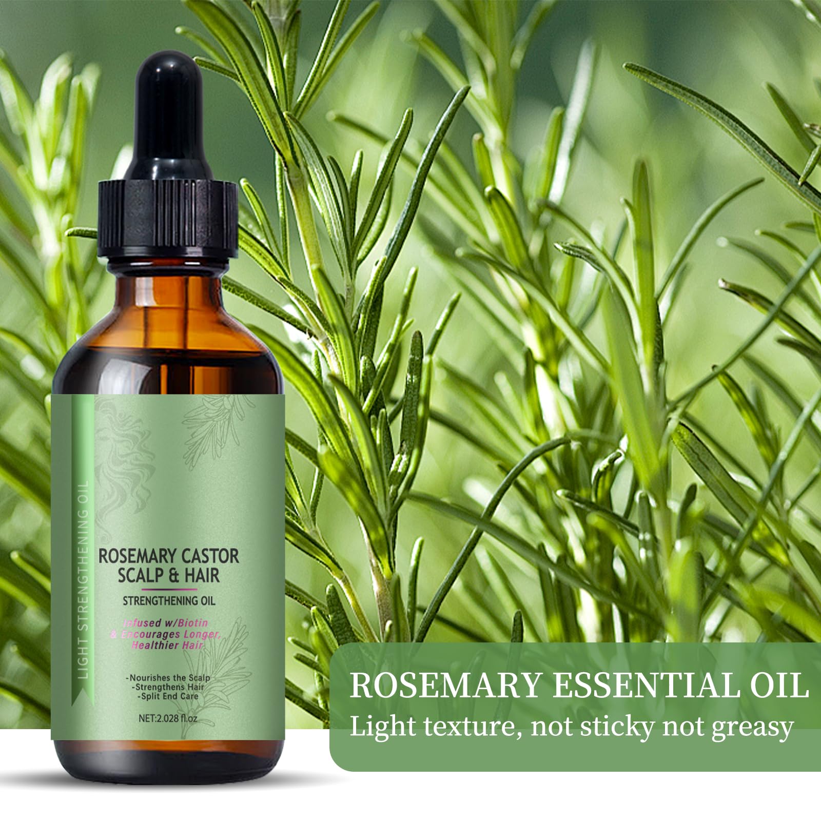 Venrock Rosemary Castor Oil bottle with hair imagery highlighting strengthening benefits.
