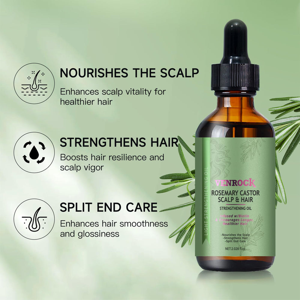 Venrock Rosemary Castor Oil applied to scalp during massage for hydration.