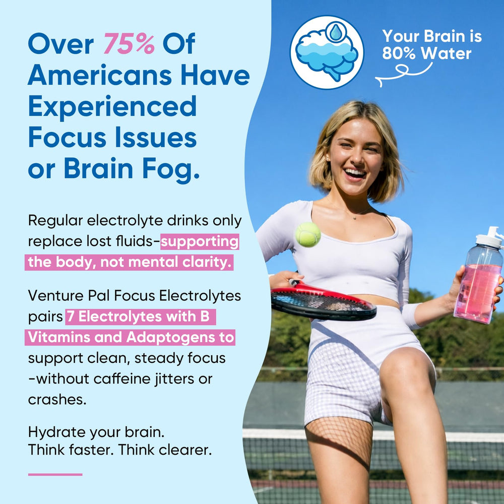 Venture Pal label highlights 7 electrolytes and 4 vitamins for hydration.