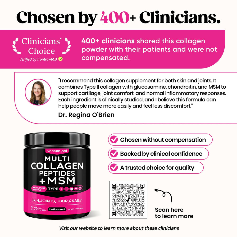 Venture Pal collagen powder dissolves easily in a glass of water.