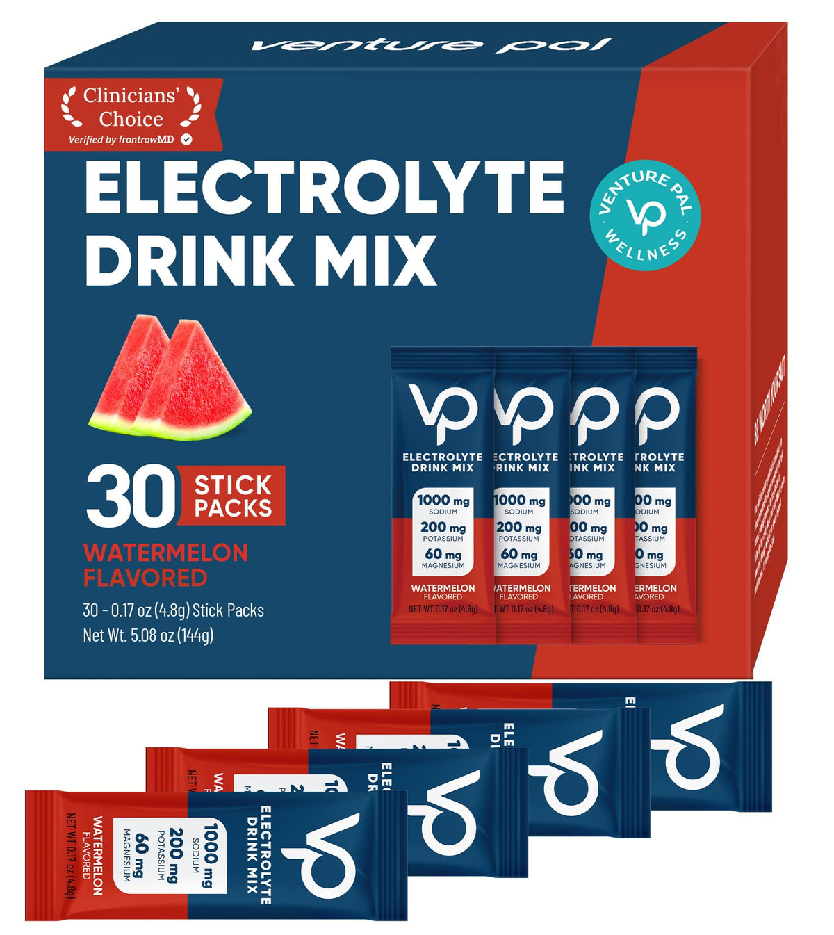 Venture Pal high-sodium powder packets ready to pour for on-the-go hydration.