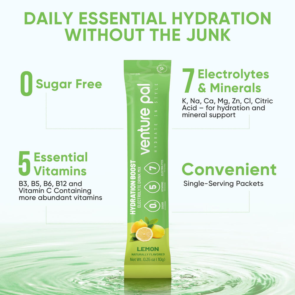 Venture Pal hydration mix shown with an athlete after activity.