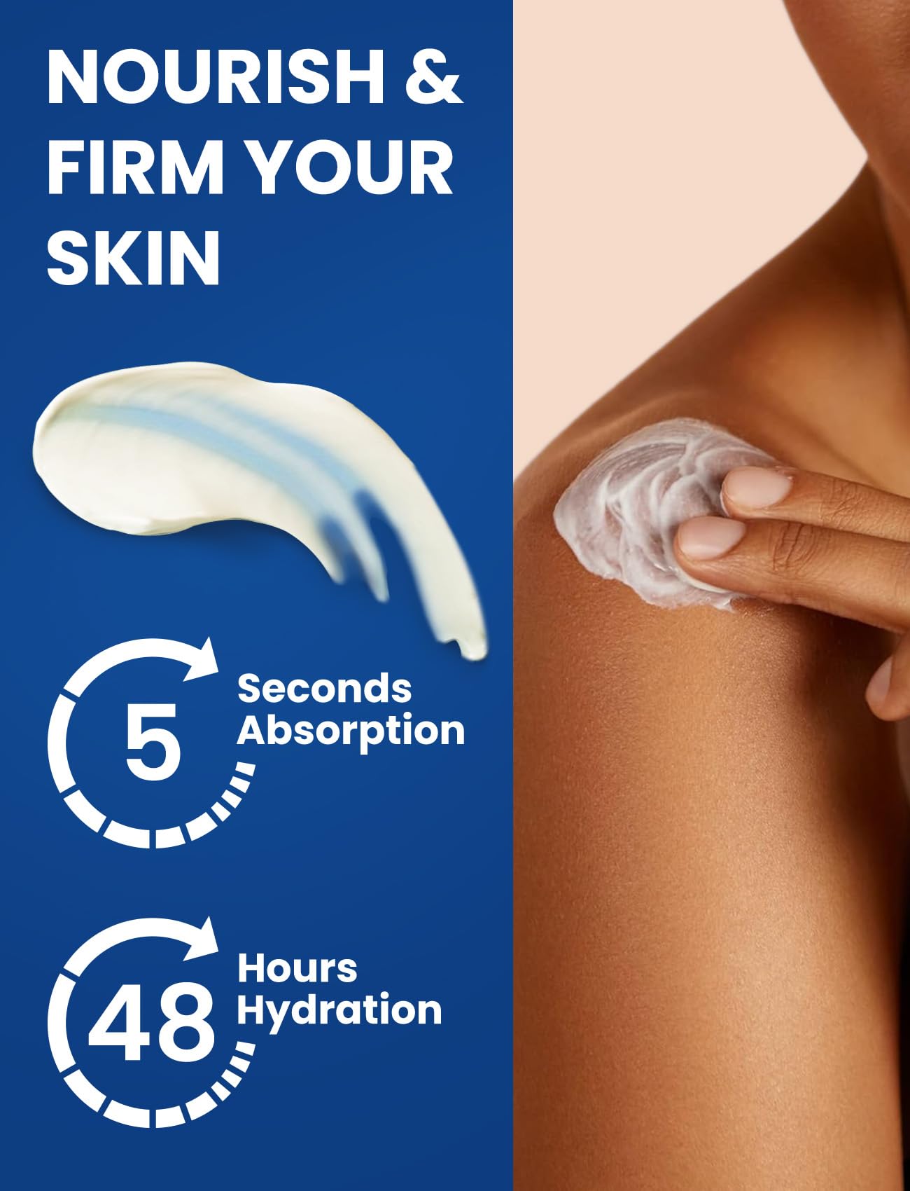 Vitamin E and shea butter provide nourishing feel after application.