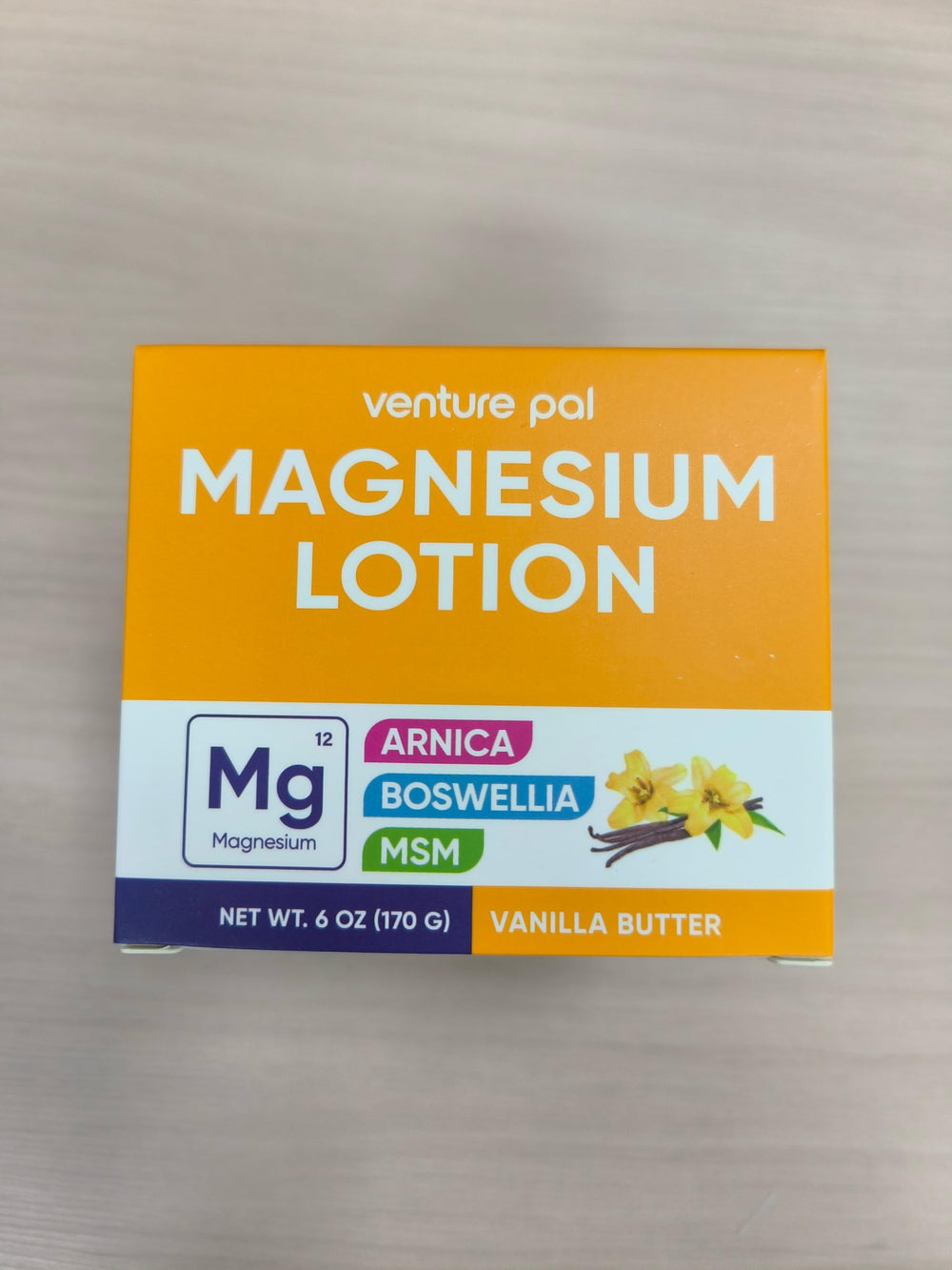 Venture Pal Magnesium Lotion bottle shows easy application and non-greasy hydration.