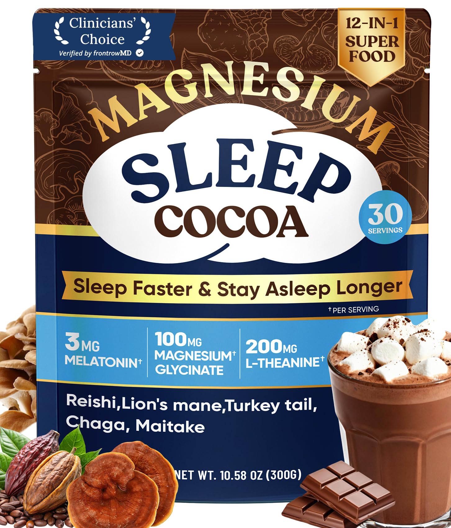 Venture Pal Mushroom Cocoa powder front - unsweetened mix for a calming evening routine.