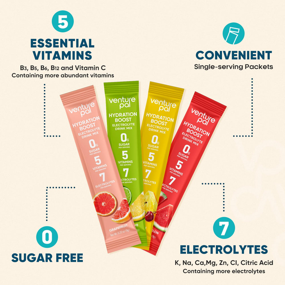 Each Venture Pal stick contains 400 mg sodium for electrolyte balance.